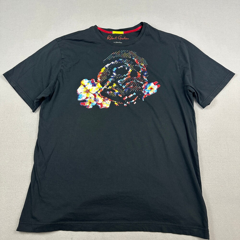Robert Graham Shirt Men 2XL Tall Black Graphic Abstract Floral Skull 2XLT